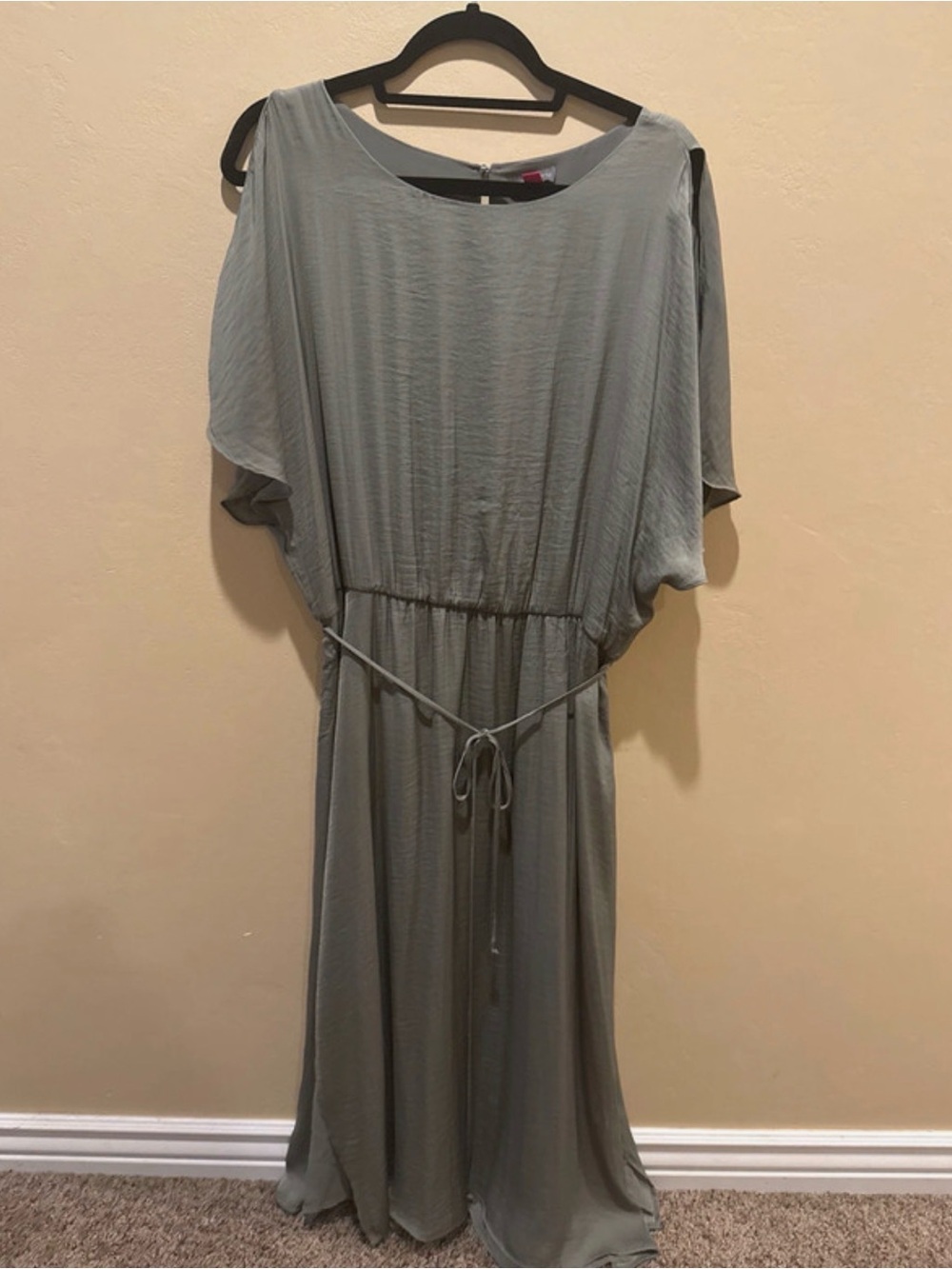 Vince Camuto Olive Green Maxi Dress with Waist Tie